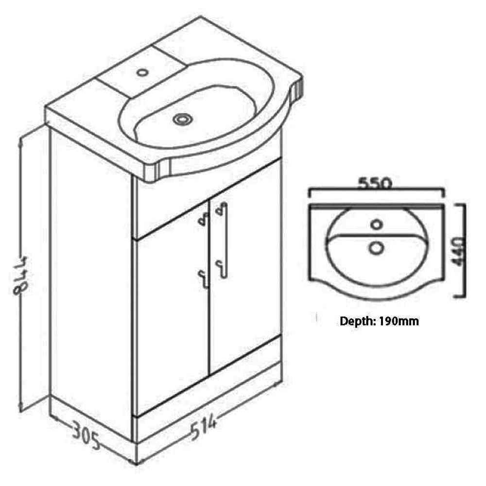 Frontline Cabinet & Basin White/Grey W550 H844 D440 P00216 P02039