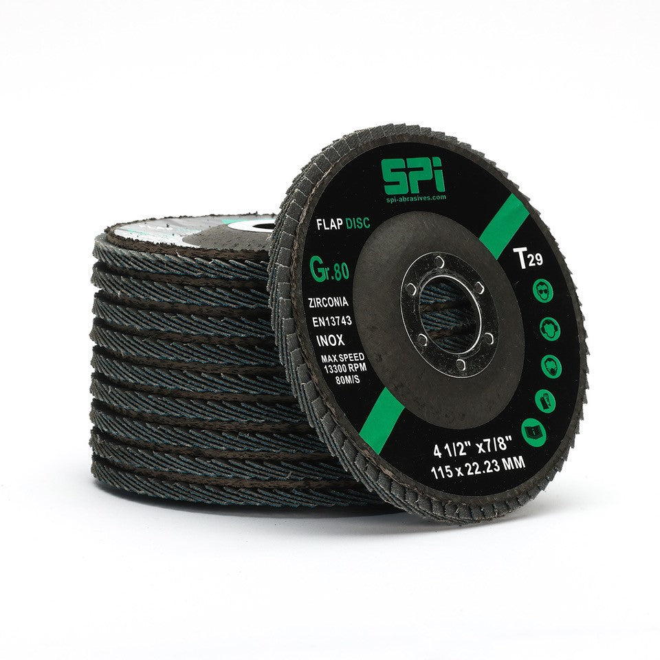 SPI 115mm Flap Discs Abrasive Sanding Discs For Angle Grinder 80 Grit - Pack of 10