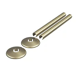 Gator Brushed Brass Clip on Radiator Pipe Covers & 2 Collars for 15mm Pipes