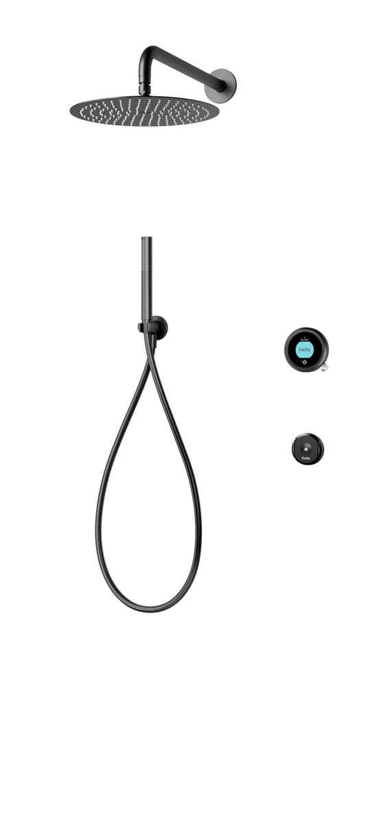 Elisa Intuition Divert Concealed Smart Hand Shower, Fixed Wall Head & Remote for HP/Combi - Black