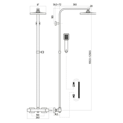 Scudo Elliot Brushed Brass Square Rigid Riser Shower SK700