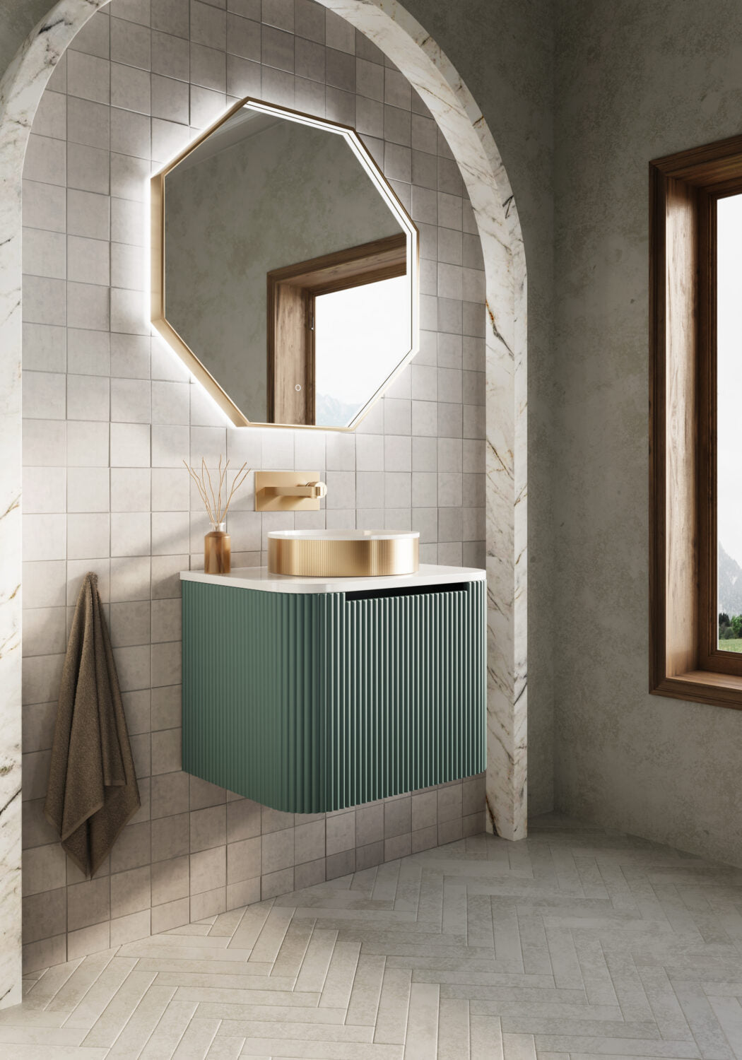 Scudo Linea Curve 600 Unit Reed Green / Oak / Black