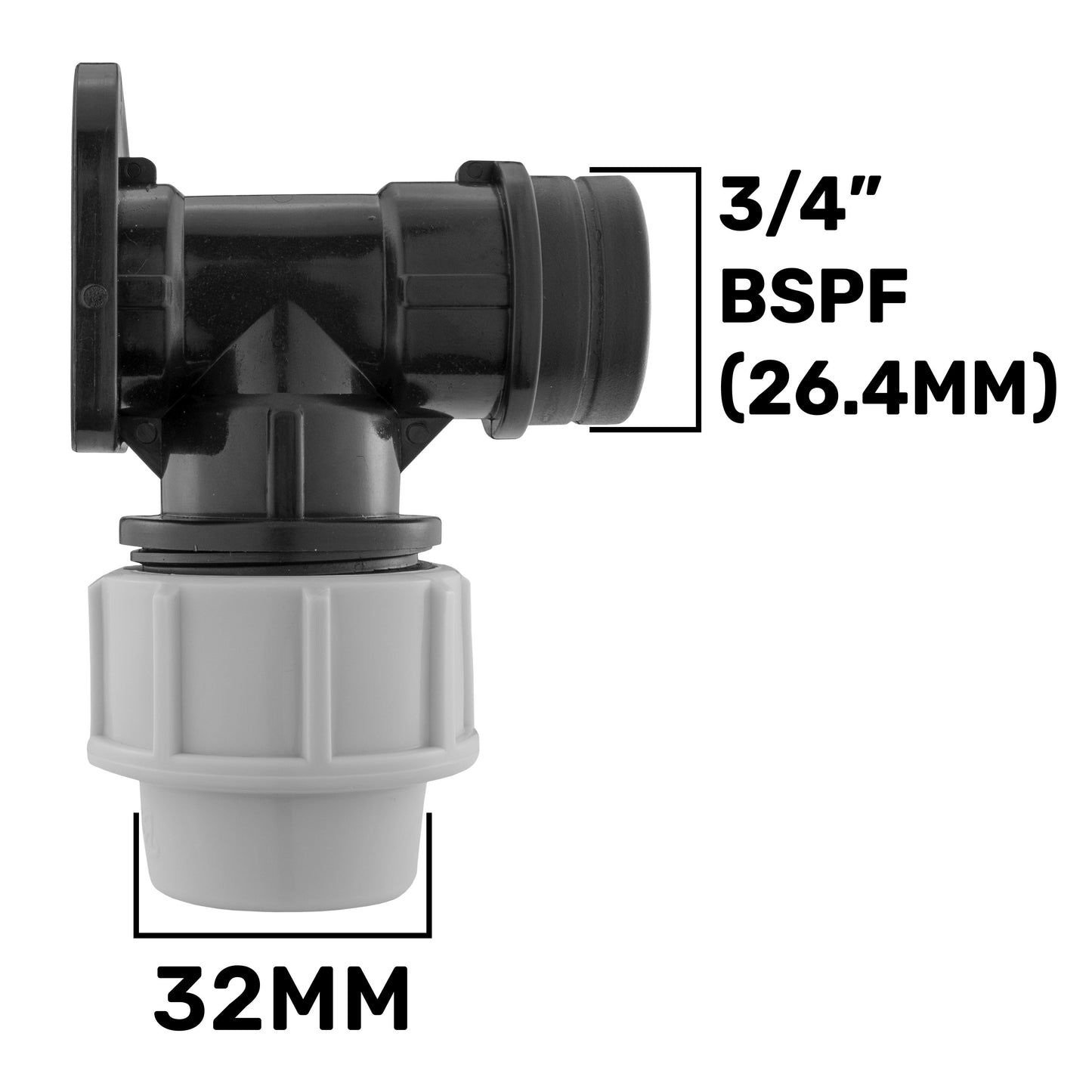 Wall Flange Kit 32mm MDPE + In-Line Valve + 20mm Barb
