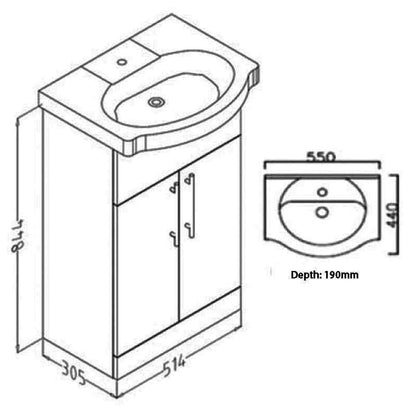Frontline Cabinet & Basin White/Grey W550 H844 D440 P00216 P02039