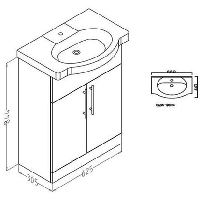 Frontline Cabinet & Basin W650 H844 D440 White/Grey 2 Drawer P00218 P02041