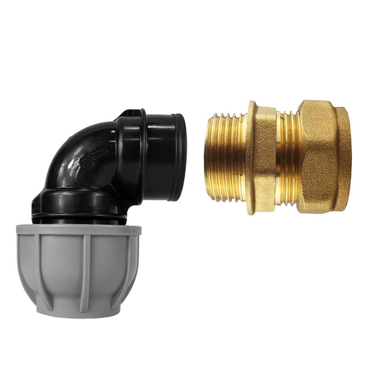 Brass Compression 15mm Straight with 25mm MDPE Elbow