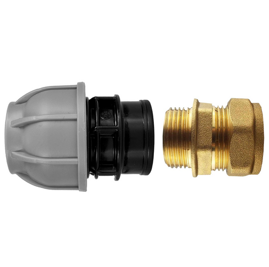 Brass Compression 15mm Straight with 20mm MDPE Straight