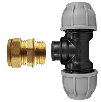 Brass Compression 22mm Straight with 25mm MDPE Tee