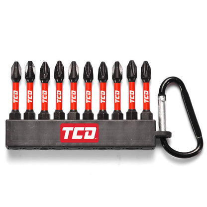 TCD Impact Driver/Screwdriver Carabiner Bit Set - 10 Piece - 57mm Bits